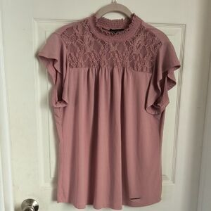 Adrienne Vittadini Elegant Lace Detail Pink Top